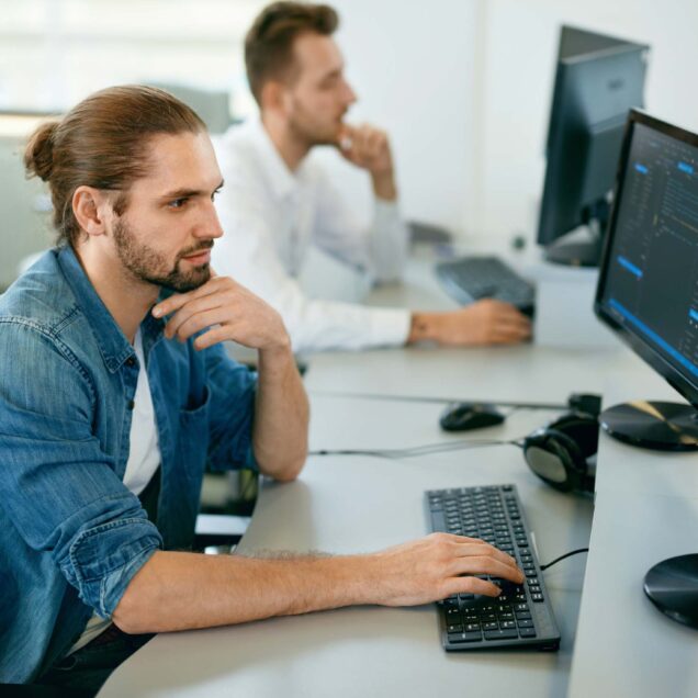 Employee reviewing data on computer